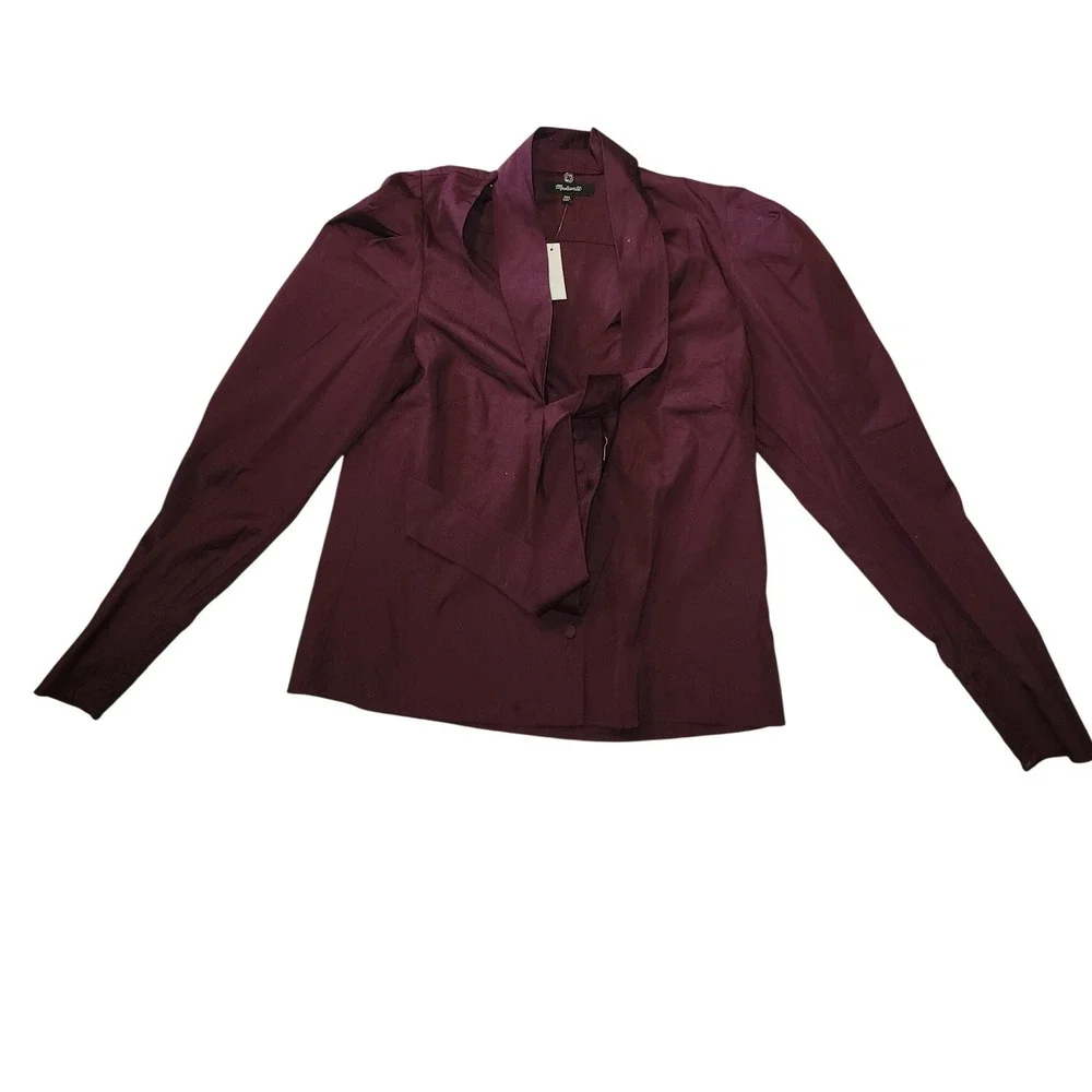 Madewell NEW V-Neck Tie-Neck Button-Front Top Burgundy XXS‎ Luxury Minimalist